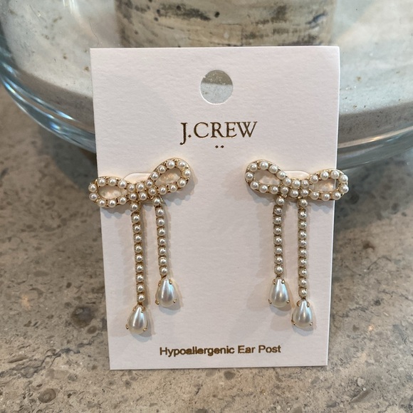 J. Crew Pearl Bow Dangly Statement Earrings - Picture 5 of 9
